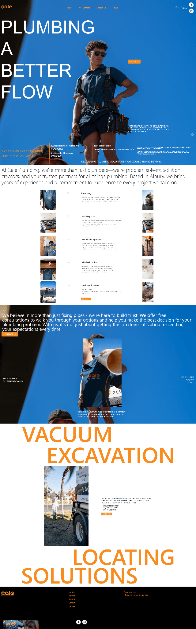 Full homepage for Cale Plumbing